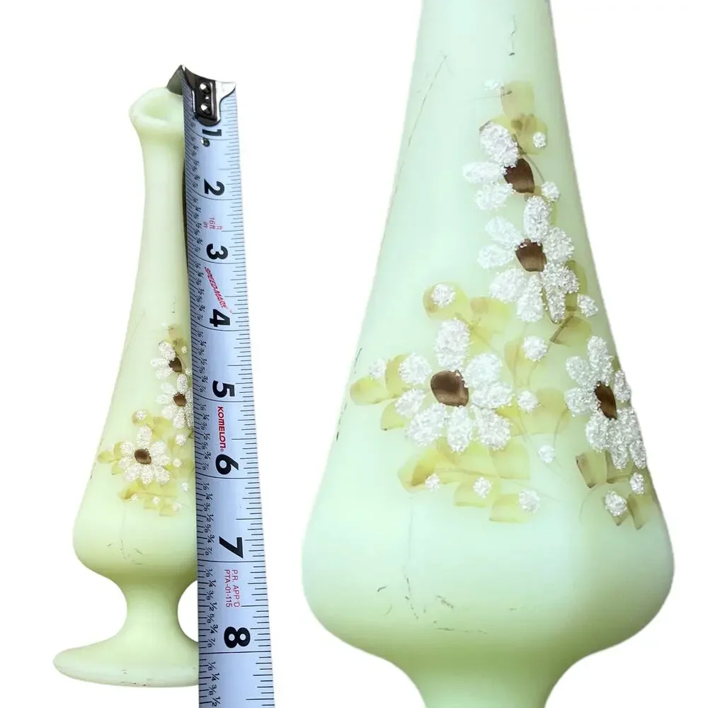 Fenton Signed Handpainted Floral Satin Glowing Custard Glass Bud Vase